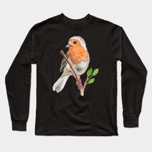 Robin Red Breast Bird Watercolor Long Sleeve T-Shirt